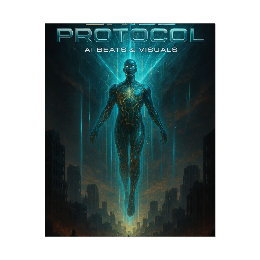 Futuristic AI-Themed Rolled Poster - 'PROTOCOL: AI Beats & Visuals'