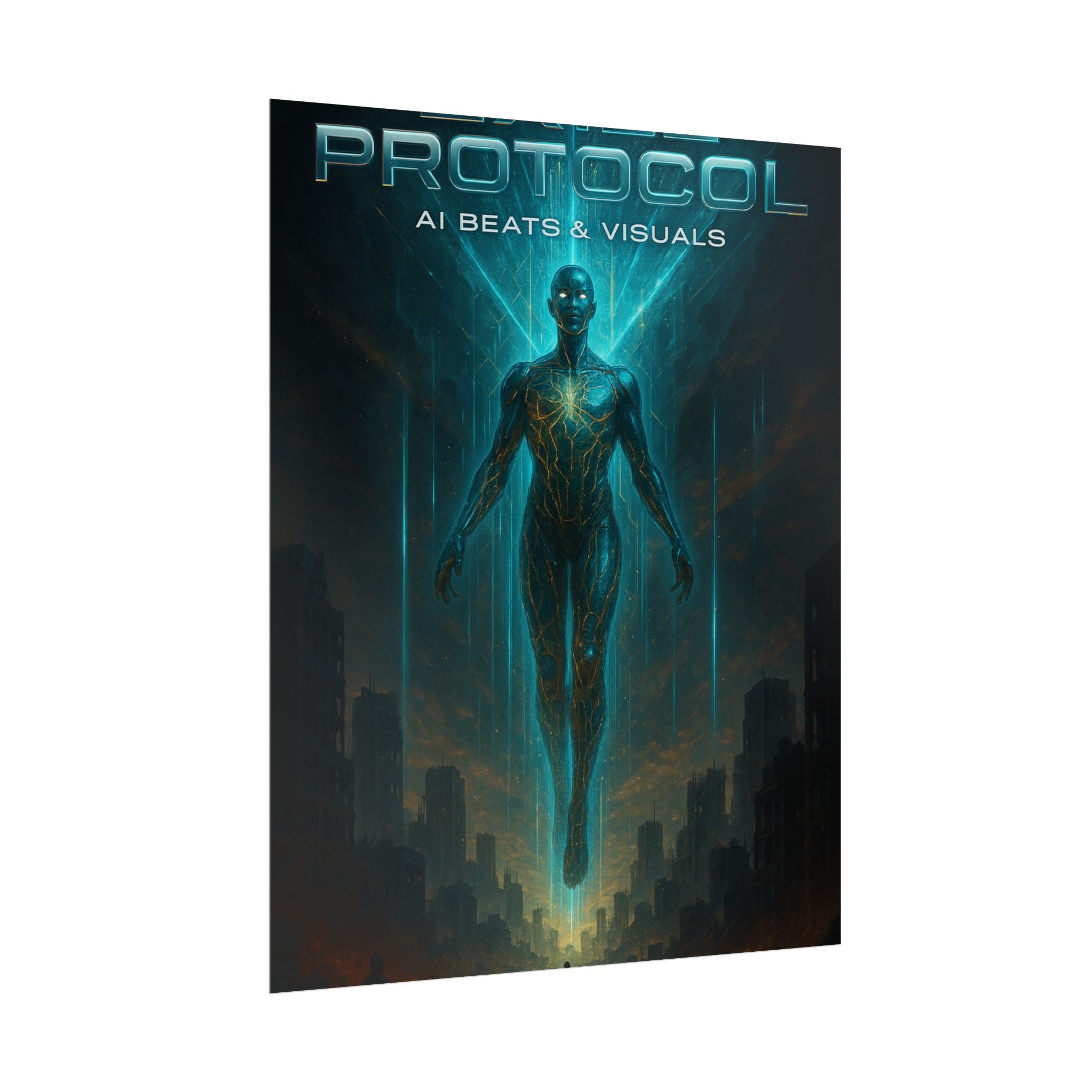 Futuristic AI-Themed Rolled Poster - 'PROTOCOL: AI Beats & Visuals'