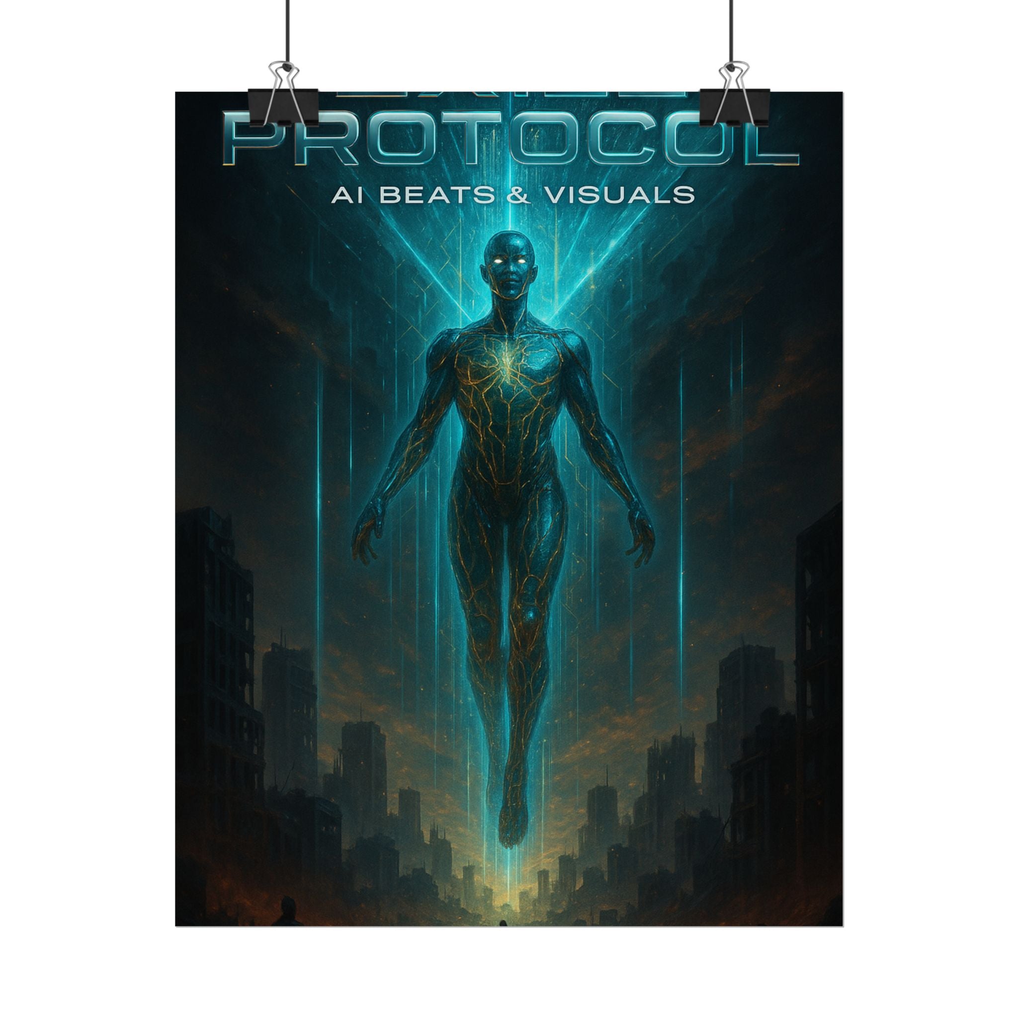 Futuristic AI-Themed Rolled Poster - 'PROTOCOL: AI Beats & Visuals'