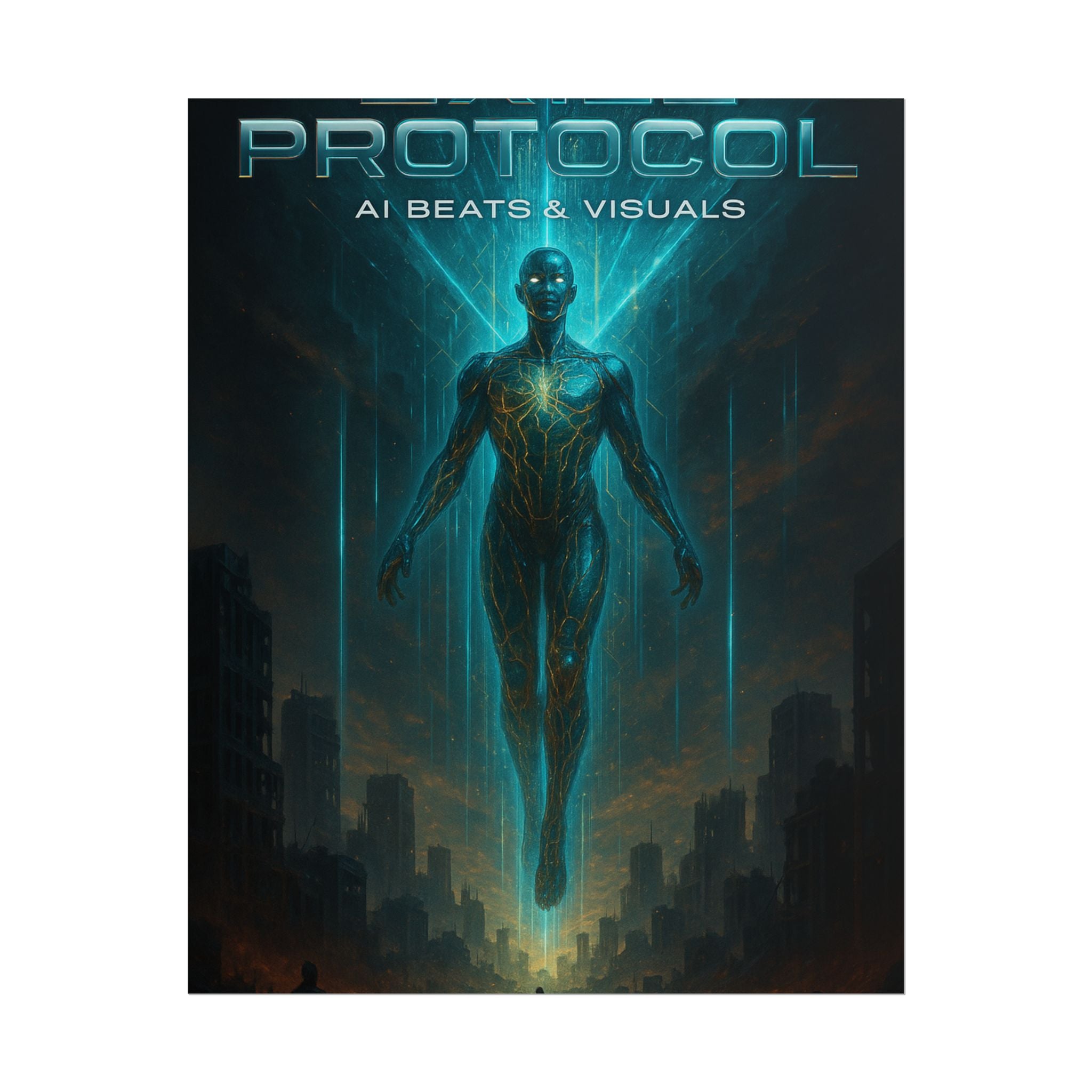 Futuristic AI-Themed Rolled Poster - 'PROTOCOL: AI Beats & Visuals'