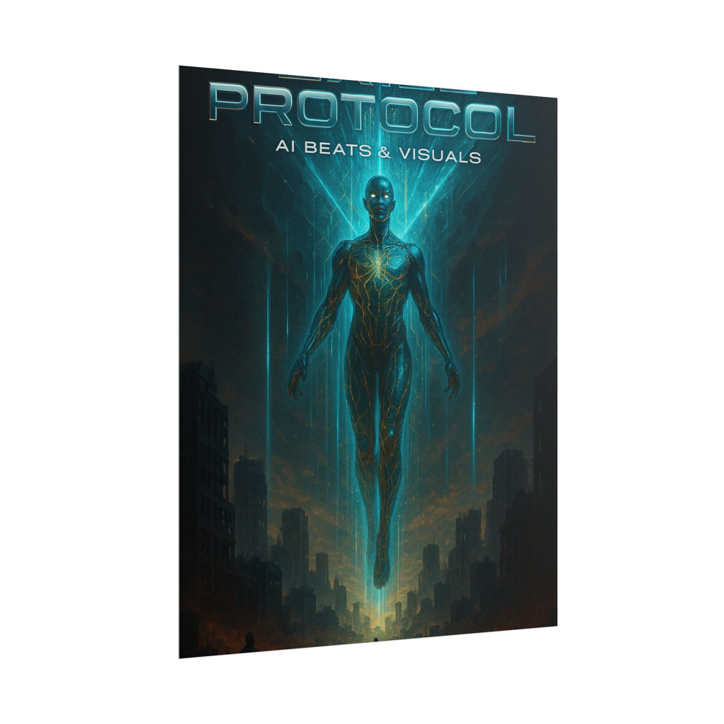 Futuristic AI-Themed Rolled Poster - 'PROTOCOL: AI Beats & Visuals'