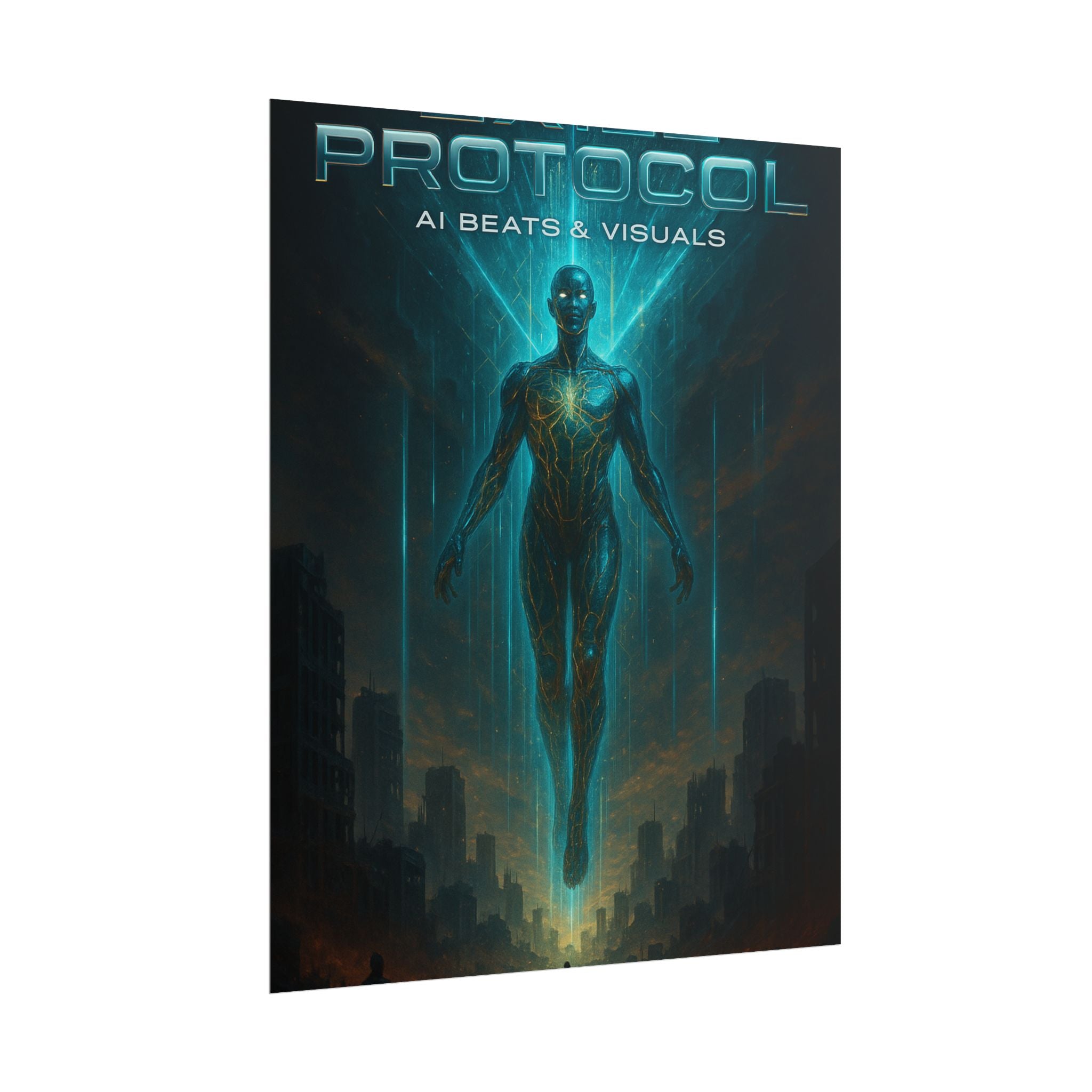 Futuristic AI-Themed Rolled Poster - 'PROTOCOL: AI Beats & Visuals'